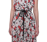 Karl Lagerfeld Paris Women's Floral Crinkle-Chiffon Midi Dress