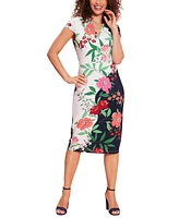 London Times Women's V-Neck Cap-Sleeve Sheath Dress