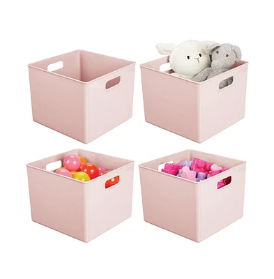 mDesign Plastic Deep Home Storage Organizer Bin with Handles, 4 Pack, Light Pink
