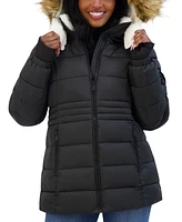 Steve Madden Juniors' Faux-Fur-Trim Hooded Puffer Coat, Created for Macy's