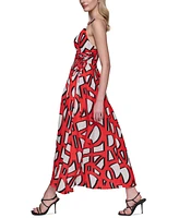 Karl Lagerfeld Paris Floral-Print Lace-Up Midi Dress