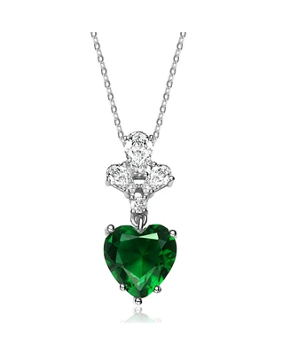Genevive Sophisticated Sterling Silver White Gold Plated with Colored Heart Shaped Cubic Zirconia Pendant