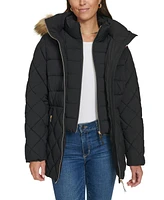 Tommy Hilfiger Women's Bibbed Faux-Fur-Trim Hooded Puffer Coat, Created for Macy's