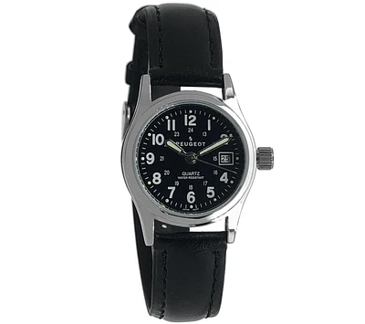 Peugeot Women s Black Nurses Sport Calendar Wrist Watch with Black Leather Strap