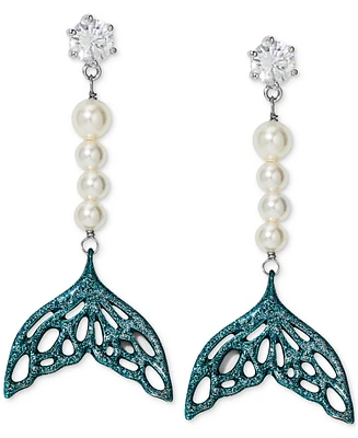 Ajoa by Nadri Silver-Tone Cubic Zirconia & Imitation Pearl Mermaid Tail Drop Earrings