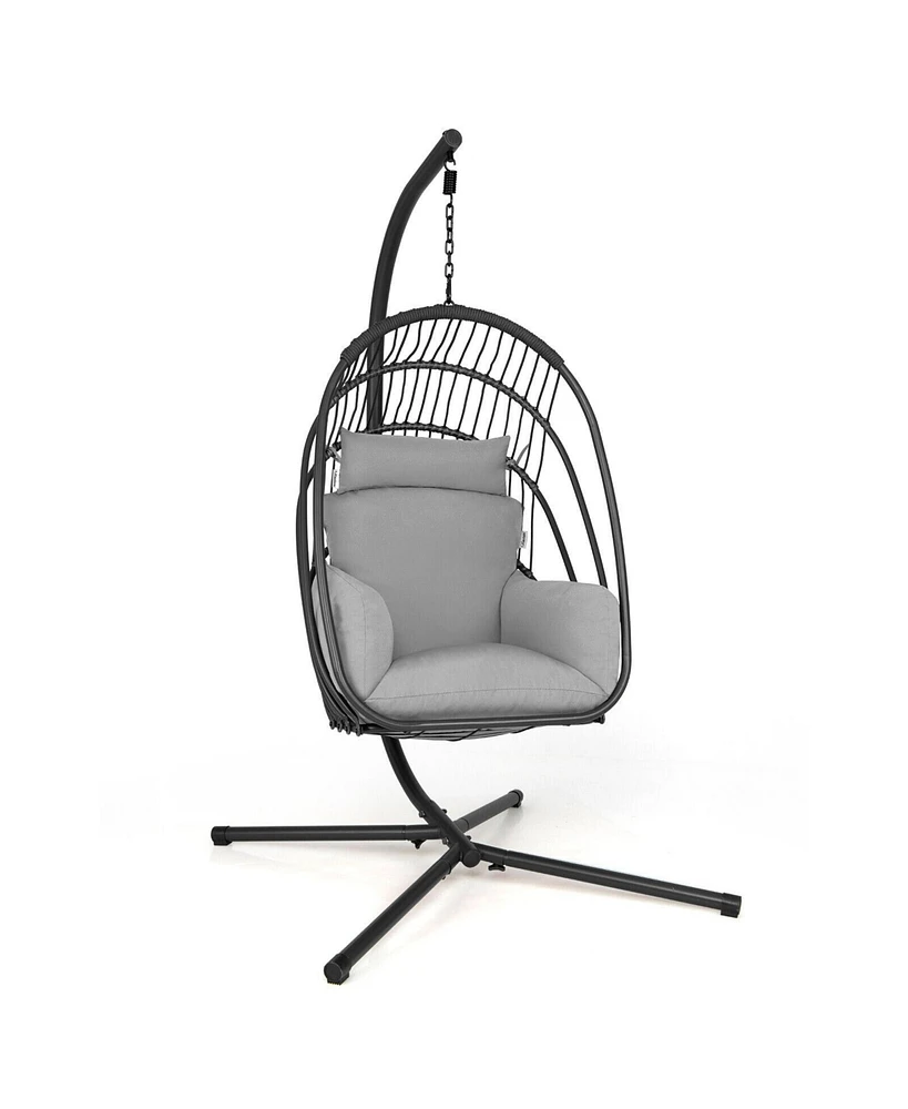 Inolait Hanging Folding Egg Chair with Stand Soft Cushion Pillow Swing Hammock