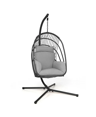 Inolait Hanging Folding Egg Chair with Stand Soft Cushion Pillow Swing Hammock