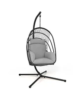 Inolait Hanging Folding Egg Chair with Stand Soft Cushion Pillow Swing Hammock