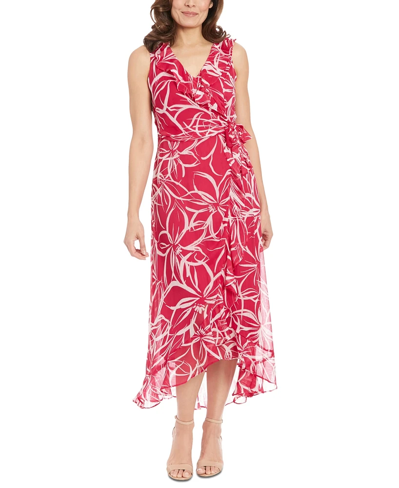 London Times Petite Floral-Print Ruffled Maxi Dress