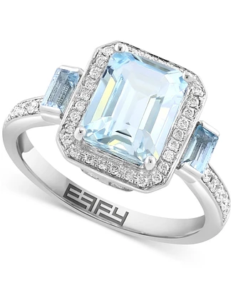 Effy Aquamarine (2-1/5 ct. t.w.), Sky Blue Topaz (1/5 ct. t.w.) & Diamond (1/5 ct. t.w.) Halo Statement Ring in 14k White Gold