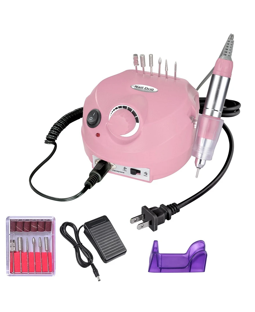 Byootique 30000RPM Pro Pink Electric Nail Drill File Buffer 6 Bits Manicure Pedicure Kit