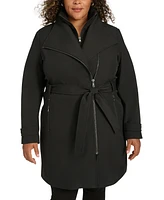 Calvin Klein Plus Belted Long-Sleeve Wrap Coat, Created for Macy's