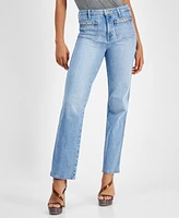 Guess Women's High Rise Patch Pocket Straight Leg Jeans