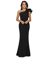 Betsy & Adam Women's One-Shoulder Scuba Crepe Gown