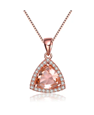 Genevive Sterling Silver 18K Rose Gold Overlay Champagne Cubic Zirconia Triangle Necklace