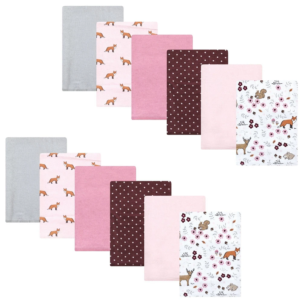 Hudson Baby Baby Girls Hudson Cotton Flannel Burp Cloths Bundle, Woodland Floral, One