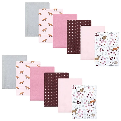 Hudson Baby Baby Girls Hudson Cotton Flannel Burp Cloths Bundle, Woodland Floral, One