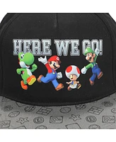 Super Mario Boys Bros Here We Go Black Snapback Hat