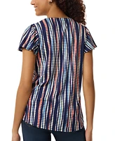 Jones New York Petite Dot-Striped Flutter-Sleeve V-Neck Top