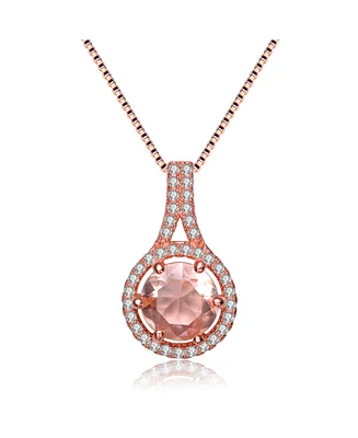 Genevive Sterling Silver 18K Rose Gold Overlay Champagne Cubic Zirconia Pendant