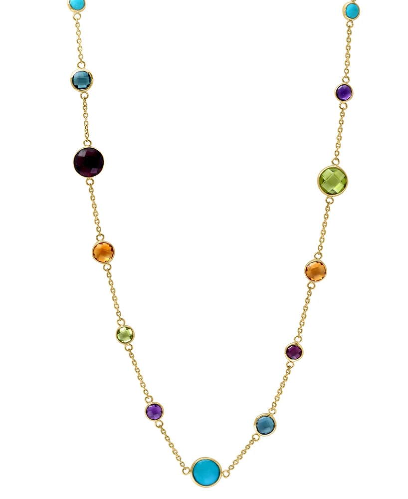 Effy Multi-Gemstone (7-7/8 ct. t.w.) & Turquoise Bezel Statement Necklace in 14k Gold. 16" + 2" extender