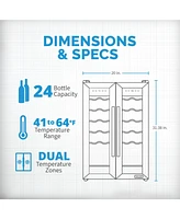 Newair 24 Bottle Wine Cooler Refrigerator, French Door Dual Temperature Zones, Freestanding Wine Fridge with Stainless Steel & Double-Layer Tempered G