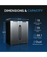 Newair Shadow Series Wine Cooler Refrigerator 18 Bottles & 59 Cans Dual Temperature Zones in Black