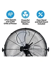 Newair 20" High Velocity Outdoor Fan, Heavy Duty Waterproof 2-in-1 Floor Stand or Wall Mount Fan, Adjustable Tilt and 3 Speeds up to 4650 Cfm | Wall F