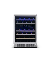 Newair 24 inch 46 Bottle Wine Cooler Refrigerator, Built-in Recessed Kickplate, Dual Zone Wine Fridge in Stainless Steel