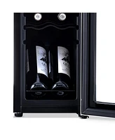 Newair 12 Bottle Wine Cooler Refrigerator, Freestanding Wine Fridge with Stainless Steel & Double-Layer Tempered Glass Door, Quiet Compressor Cooling