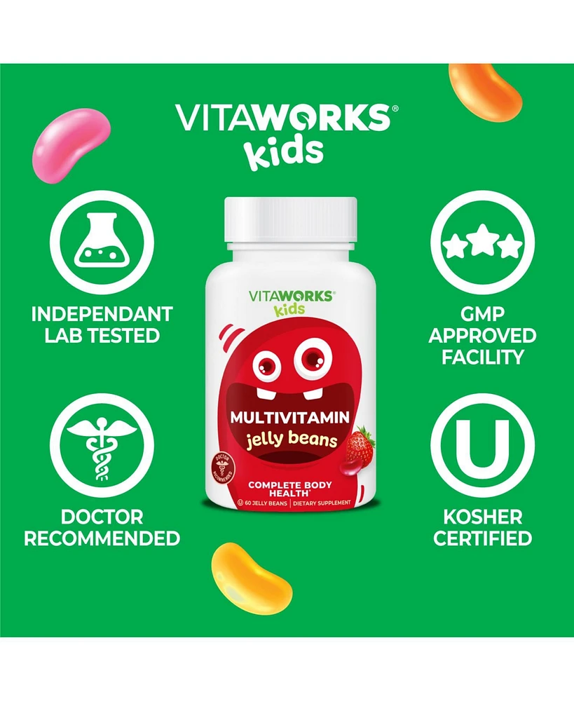 VitaWorks Kids Multivitamin & Minerals Jelly Beans - Complete Body Health - Tasty Natural Fruit Flavor