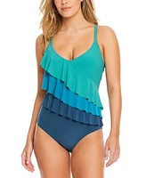 Beyond Control Women's Ruffle-Tiered Color-Blocked One-Piece Swimsuit