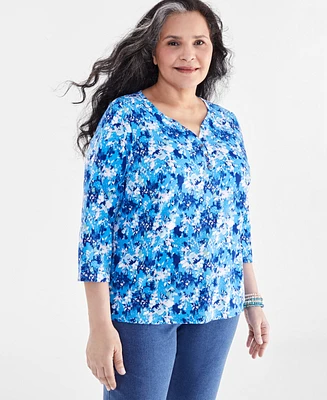 Style & Co Plus Size Printed Cotton Henley Top, Created for Macy's