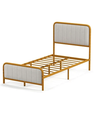 Slickblue Upholstered Gold Platform Bed Frame with Velvet Headboard