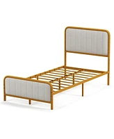 Slickblue Upholstered Gold Platform Bed Frame with Velvet Headboard