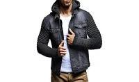 Leif Nelson Men's LN5240 Casual Denim Jacket with Knitted Sleeves