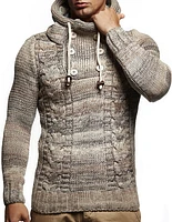 Leif Nelson Men's Knit Hoodie Sweater with Button Accents – Cable Design