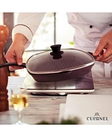 Cuisinel Cast Iron Square Grill Pan with Glass Lid - 10.5 Inch Pre-Seasoned Skillet