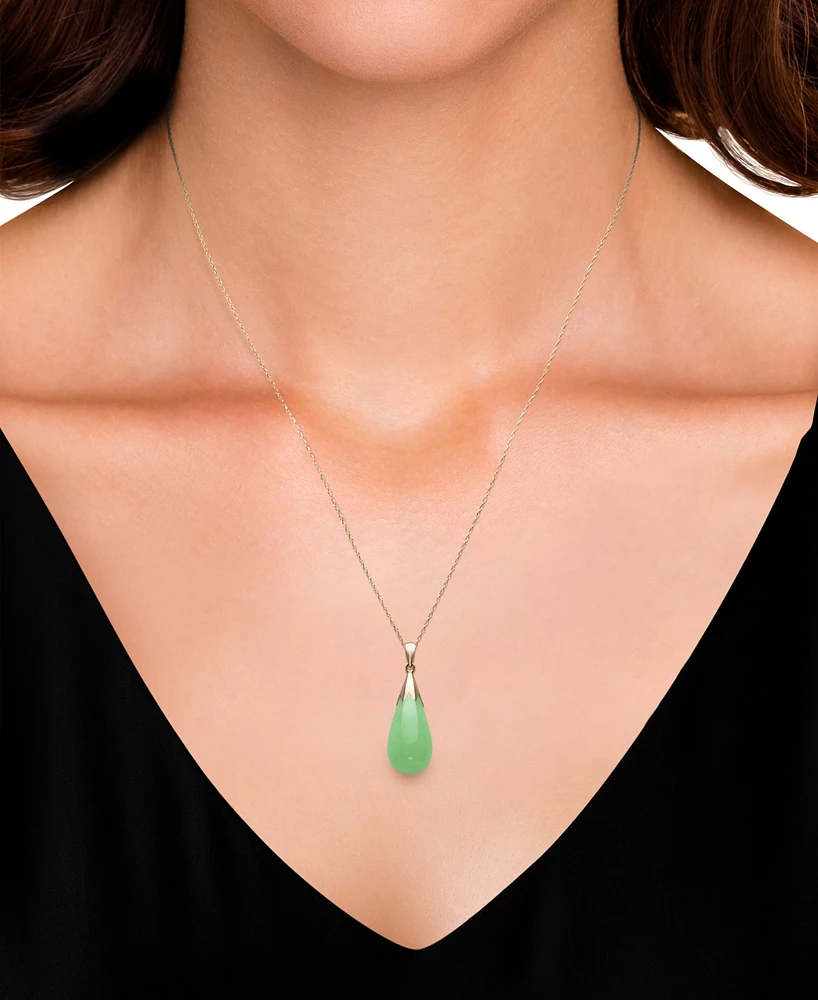 Dyed Jade (10 x 20mm) Elongated Teardrop Pendant Necklace in 10k Gold