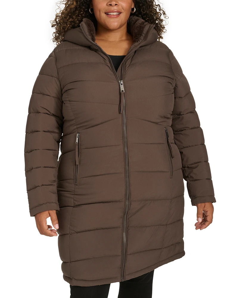 Calvin Klein Plus Hooded Zip-Front Puffer Coat