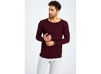 Leif Nelson Men's Slim Fit CrewNeck Long T-Shirt | Classic Stylish Longsleeve Round Neck Tee Bordeaux S-Size