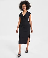 Bar Iii Women's Rib-Knit Keyhole Twist-Front Midi Dress, Created for Macy's