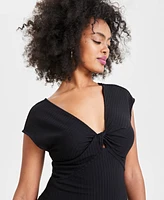 Bar Iii Women's Rib-Knit Keyhole Twist-Front Midi Dress, Created for Macy's