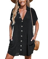 Cupshe Women's Collared Front Button Cover-Up