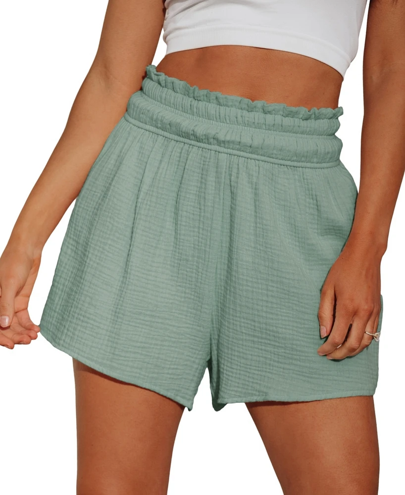 Cupshe Women's Smocked Paperbag Waist Shorts