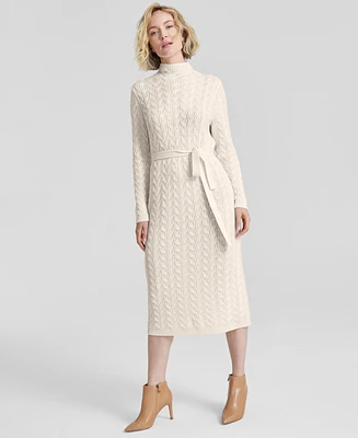 Charter Club Women's Cashmere Cable-Knit Mock Neck Midi Dress, Created for Macy's