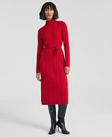 Charter Club Women's Cashmere Cable-Knit Mock Neck Midi Dress, Created for Macy's