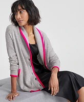 Charter Club Women's Cashmere Tipped Shawl-Collar Boyfriend Cardigan, Created for Macy's