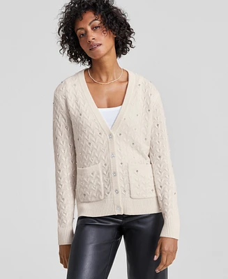 Charter Club Women's Petite Cashmere Embellished Textured Cardigan, Created for Macy's