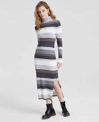 Charter Club Women's Cashmere Striped Turtleneck Midi Dress, Created for Macy's